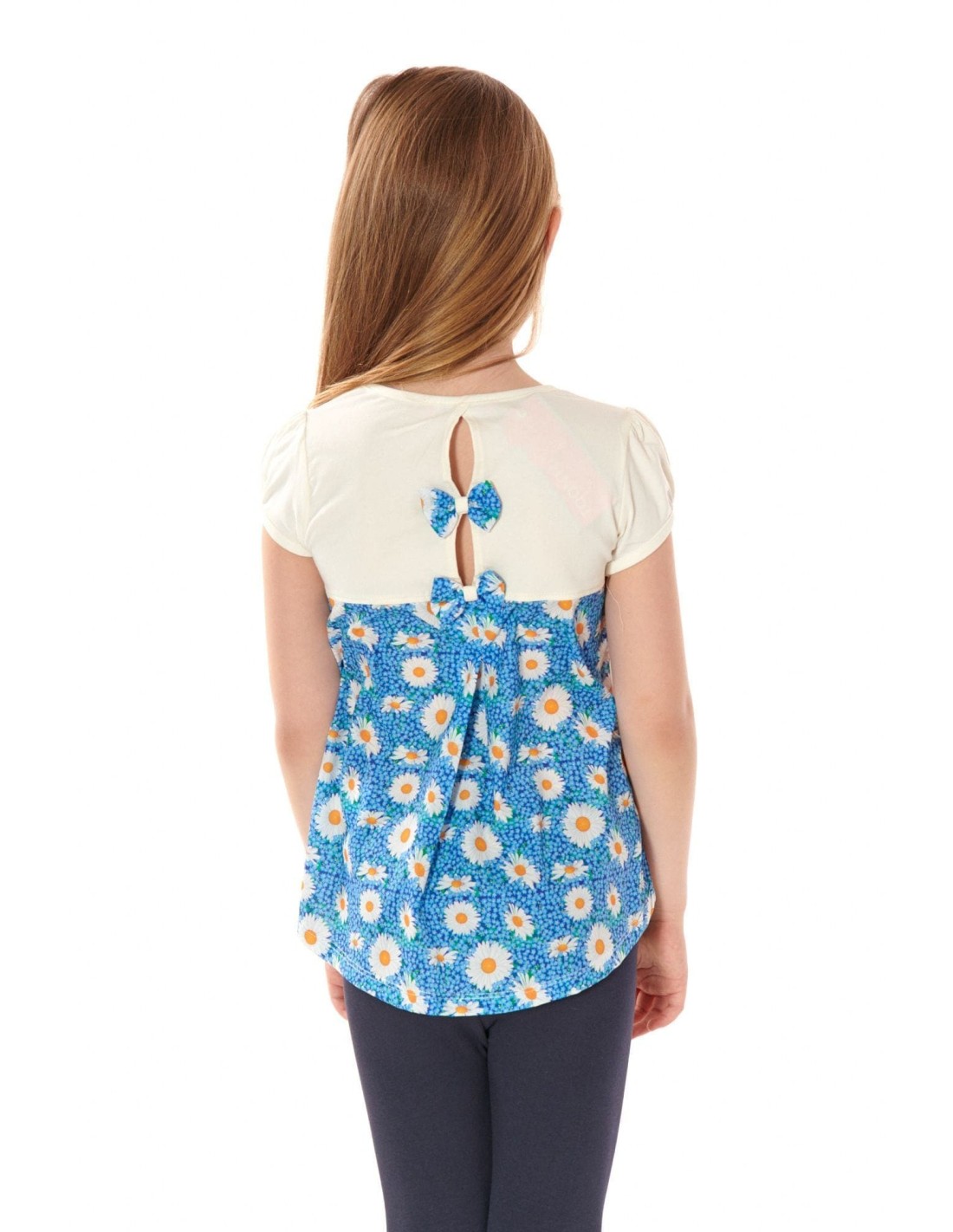 Girls\' blouse with flowers, cream, NDZ8157 - Online store - Boutique